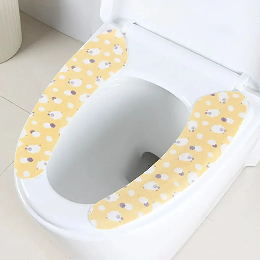 Silicone World 1 Pair Reusable Warm Toilet Seat Filling Washable Bathroom Mat Seat Cover Thick Cartoon Sticky Toilet Cushion