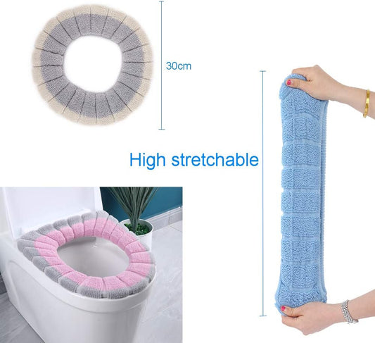 4 Pcs Soft Toilet Seat Cover Pad O Type Warmer Stretchable Thicker Washable Cloth Double Color