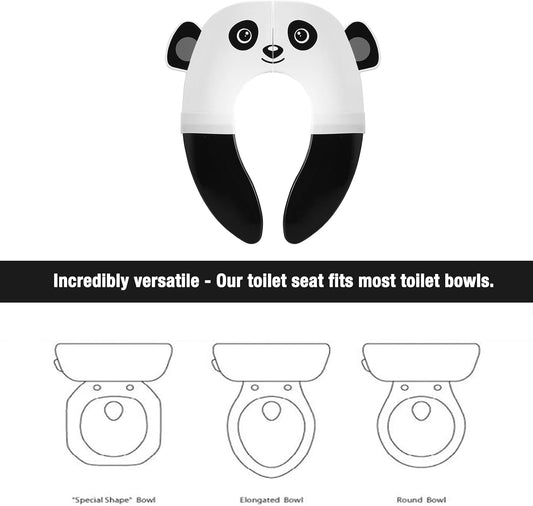 PandaEar Toilet Seat Cover | Folding Travel Toilet Seat for Children and Potty Training | Portable Silicone Toilet Seat for Toddlers, Boys & Girls with Non-Slip Silicone Pads -Panda