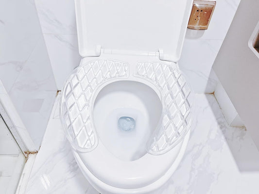 Gel Toilet Seat Cushion - Toilet Cushion for Bathroom - Portable and Washable - Universal Padded Toilet seat for Standard U Shape Toilet Seats -Adhesive Toilet Seat Cushion for Women Seniors (Clear)