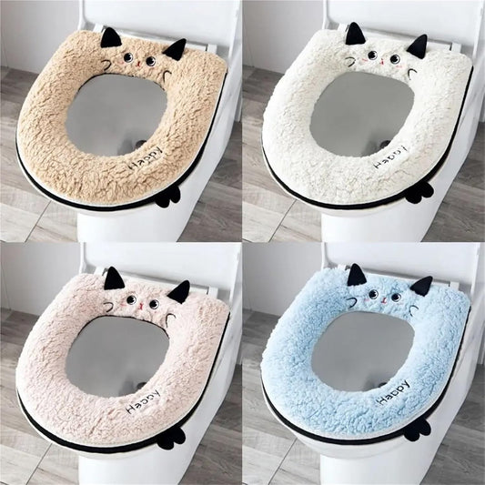 Toilet Seat 2pcs Cartoon Cat-Shaped Toilet Seat Cover Soft Waterproof Bathroom Accessory Thickened for Warmth(Blue flower)