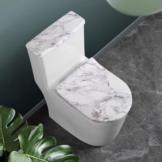 White Marble Lid Cover and Toilet Tank Lid Cover Set of 2,Modern Marble Print Toilet Decoration Replacement Novelty Decorations for Bathroom Accessory Fit Most Round Elongated and Oblong