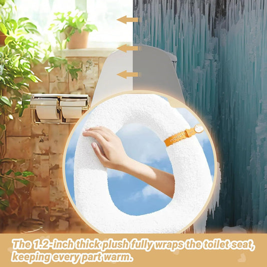 Soft Warm Cushioned Toilet Seat Cover Thicker Bathroom Toilet Seat Cover Pads Stretchable Washable Fiber Cloth Reusable Easy-Install Toilet Lid Seat Cover (azure with Handle)