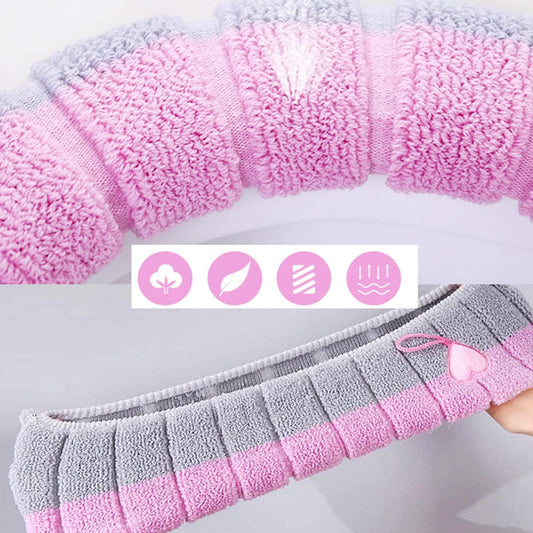Toilet Seat Pad Toilet Seat Covers with Handle Soft Bathroom Toilet Lid Cover Cushion Thicker Stretchable Washable Universal Size (Two-tone)