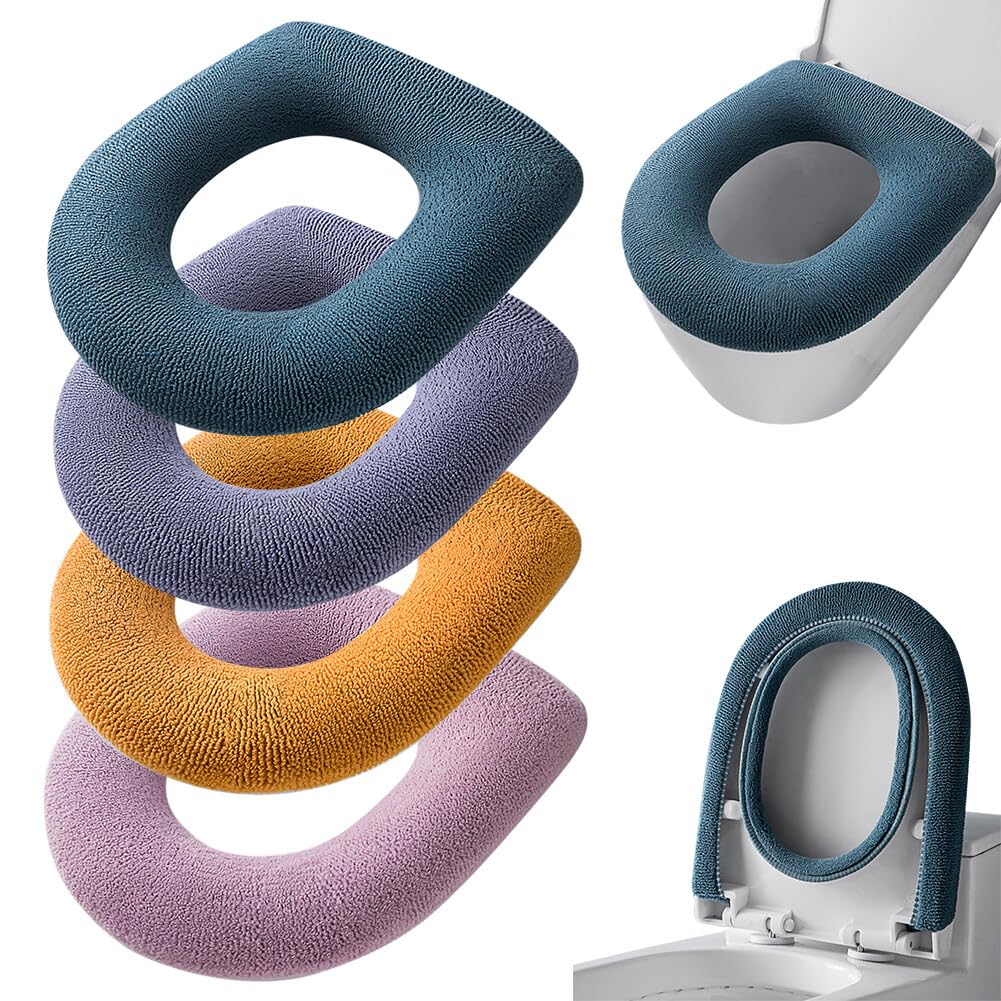 4 Pcs Soft Toilet Seat Cover Pad, Bathroom Soft Thicker Warmer Stretchable