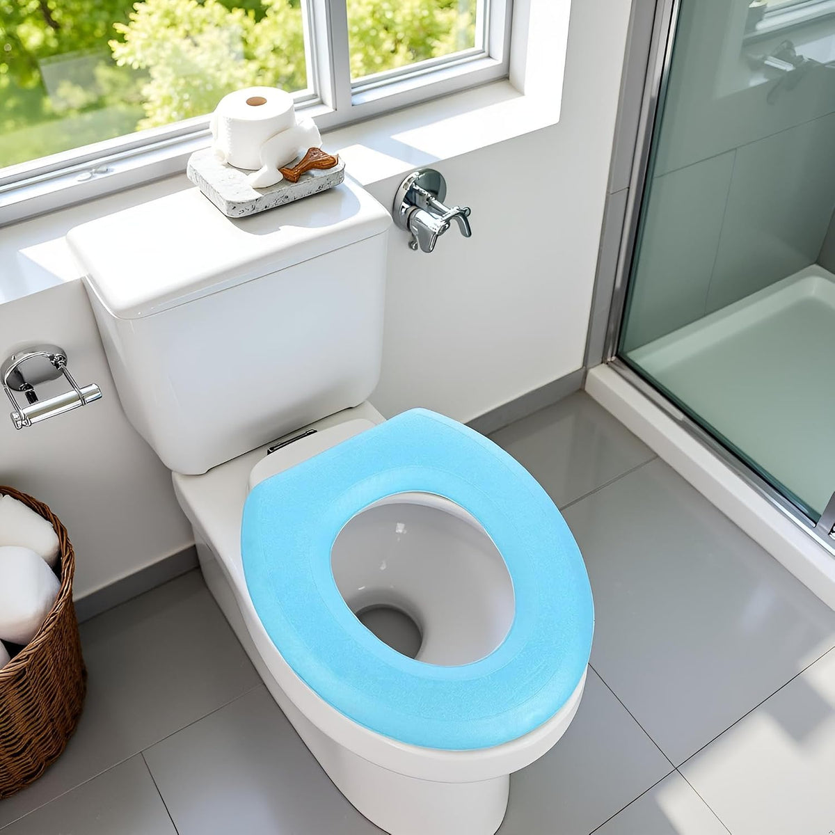 Blue Toilet Seat Cushion, Toilet Seat Cover Waterproof EVA Toilet Seat Cushion O-shape Toilet Lid Seat Cover Bathroom Accessories Easy to Install, Toilet Seats