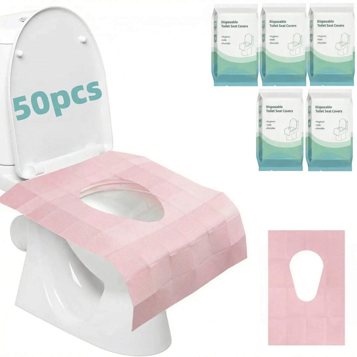 50-Pack Single-Use Toilet Seat Covers, 25x24in Extra Large Hygienic PE Material Disposable Toilet Seat Shields, Individually Wrapped Lightweight Bathroom Accessory for Adults, Home Goods Travel Essential