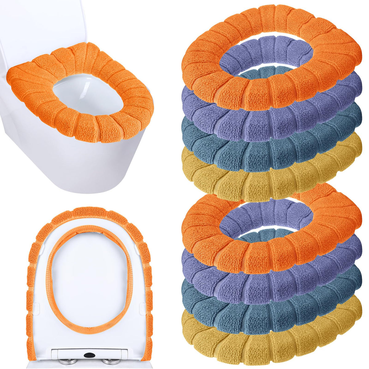 Moukeren 8 Pcs 11.8'' Thicker Bathroom Commode Seat Covers, Simple Colors