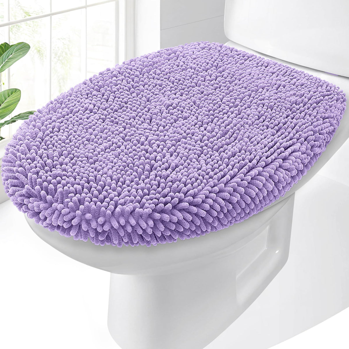OLANLY Soft Chenille Bathroom Toilet Lid Cover, 17.5x15, Gray