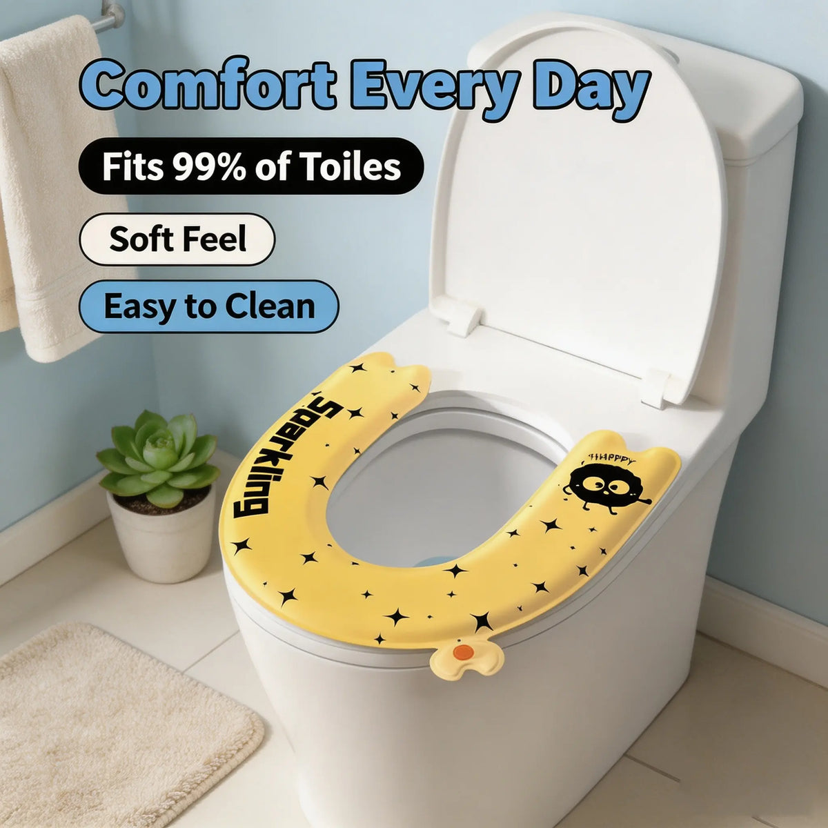 Waterproof Toilet Seat Cover, No Flush Needed, Warm Scented, Year-Round Adhesive Pad, Home Use, Toilet Seat Covers For Bathroom, Comfortable and Convenient