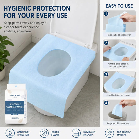 Disposable Individually Wrapped Toilet Seat Covers, 10-Piece Universal-Fit Portable Hygienic Protectors for Adults, Suitable for Travel, Public Places, 10 Pieces