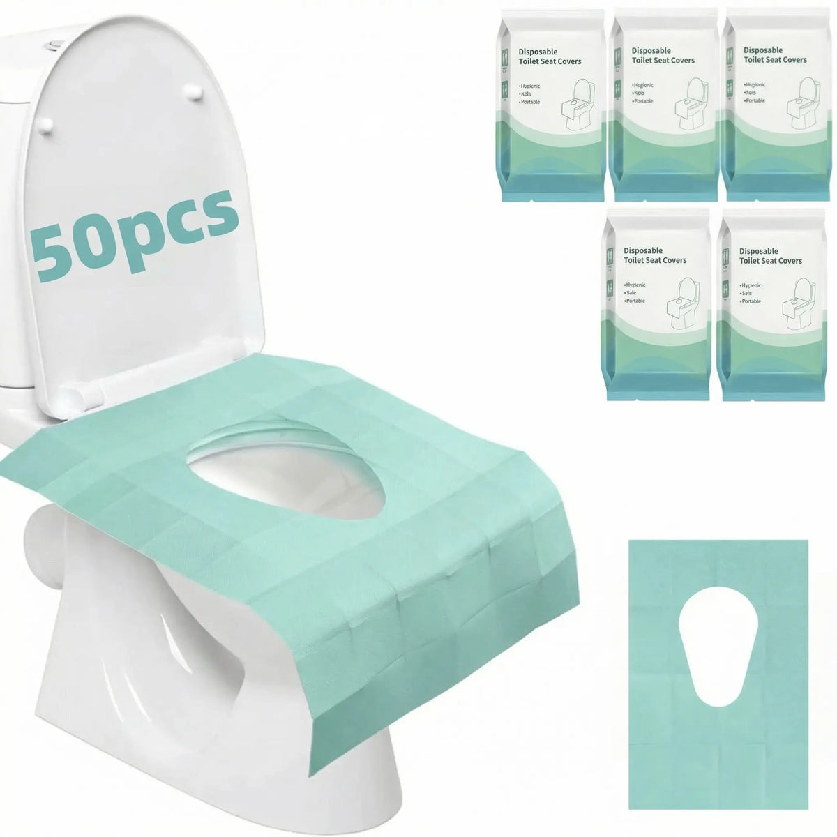 50-Pack Single-Use Toilet Seat Covers, 25x24in Extra Large Hygienic PE Material Disposable Toilet Seat Shields, Individually Wrapped Lightweight Bathroom Accessory for Adults, Home Goods Travel Essential
