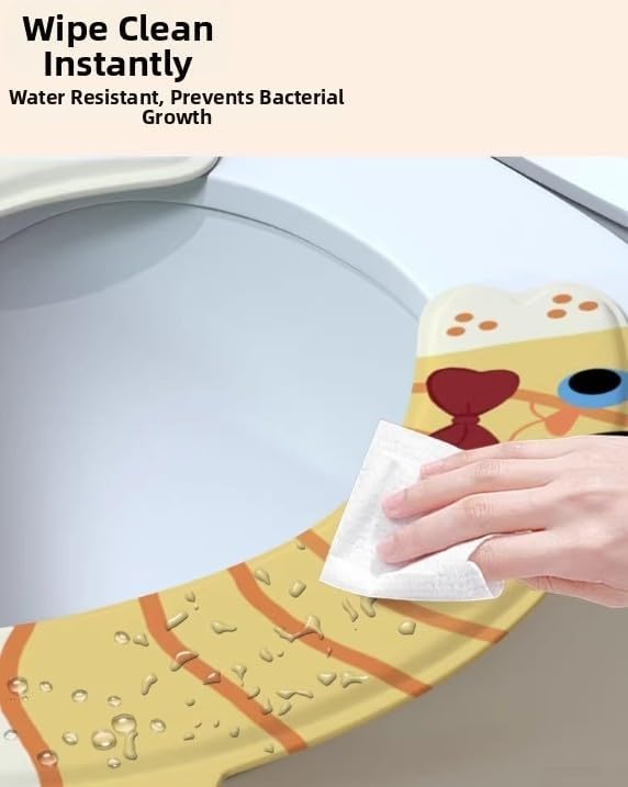 Waterproof EVA Toilet Seat Cover with Cartoon Visuals and Non Slip Base plus Fastener for Standard Toilet Seat Compatibility (cat)
