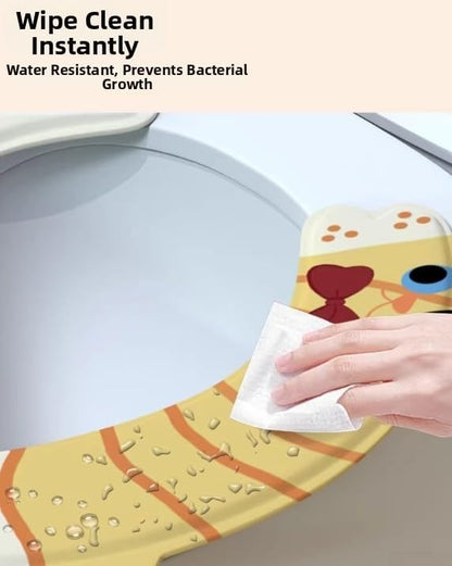 Waterproof EVA Toilet Seat Cover with Cartoon Visuals and Non Slip Base plus Fastener for Standard Toilet Seat Compatibility (cat)