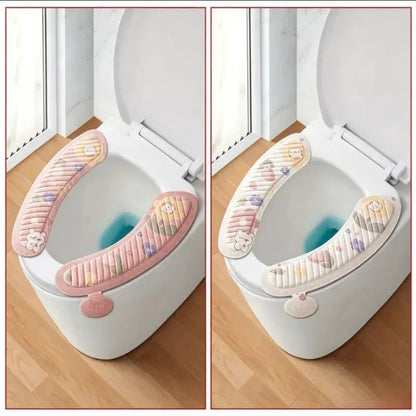 Two Piece Toilet Seat Set Is A Must-Have For Household Use! Four Season Universal Cartoon EVA Washable Toilet Seat Cushion, Adhesive Waterproof Toilet Cover Super Practical