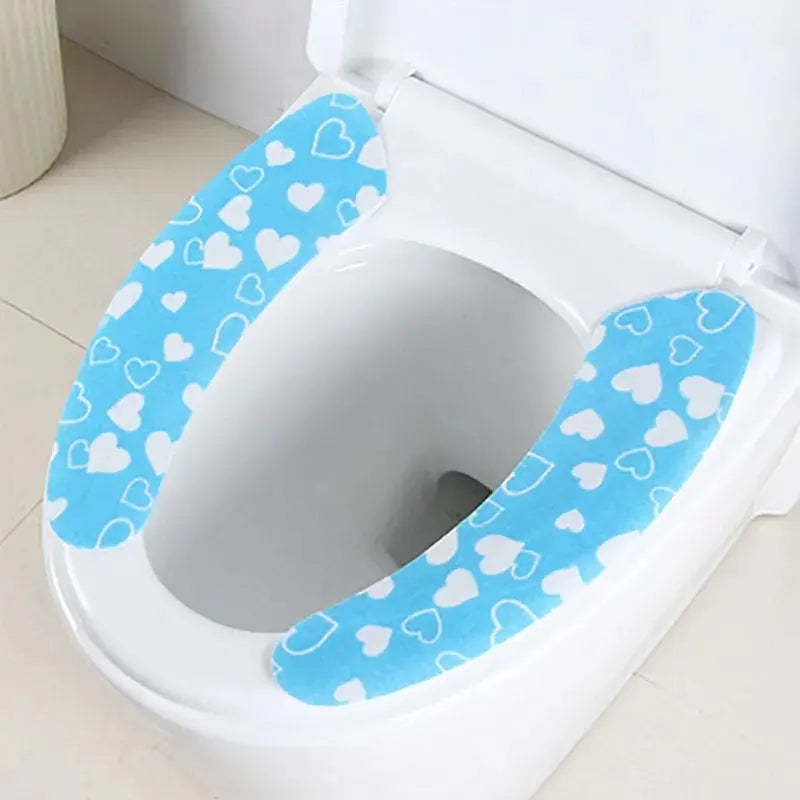 Silicone World 1 Pair Reusable Warm Toilet Seat Filling Washable Bathroom Mat Seat Cover Thick Cartoon Sticky Toilet Cushion