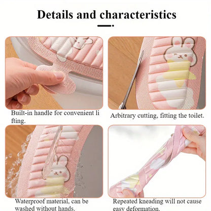 Two Piece Toilet Seat Set Is A Must-Have For Household Use! Four Season Universal Cartoon EVA Washable Toilet Seat Cushion, Adhesive Waterproof Toilet Cover Super Practical