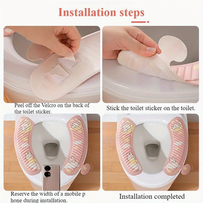 Two Piece Toilet Seat Set Is A Must-Have For Household Use! Four Season Universal Cartoon EVA Washable Toilet Seat Cushion, Adhesive Waterproof Toilet Cover Super Practical