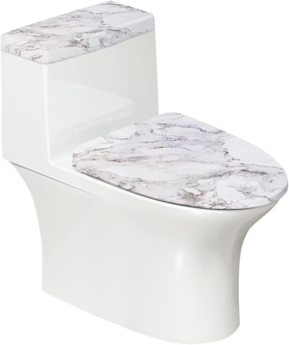 White Marble Lid Cover and Toilet Tank Lid Cover Set of 2,Modern Marble Print Toilet Decoration Replacement Novelty Decorations for Bathroom Accessory Fit Most Round Elongated and Oblong