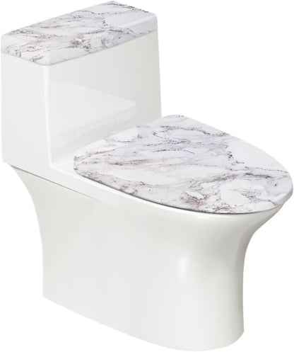 White Marble Lid Cover and Toilet Tank Lid Cover Set of 2,Modern Marble Print Toilet Decoration Replacement Novelty Decorations for Bathroom Accessory Fit Most Round Elongated and Oblong