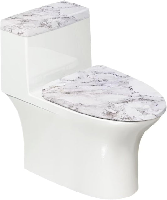 White Marble Lid Cover and Toilet Tank Lid Cover Set of 2,Modern Marble Print Toilet Decoration Replacement Novelty Decorations for Bathroom Accessory Fit Most Round Elongated and Oblong