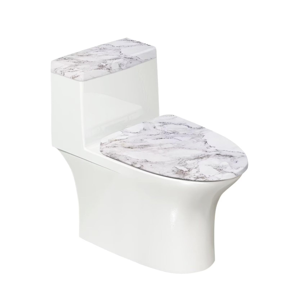 White Marble Lid Cover and Toilet Tank Lid Cover Set of 2,Modern Marble Print Toilet Decoration Replacement Novelty Decorations for Bathroom Accessory Fit Most Round Elongated and Oblong