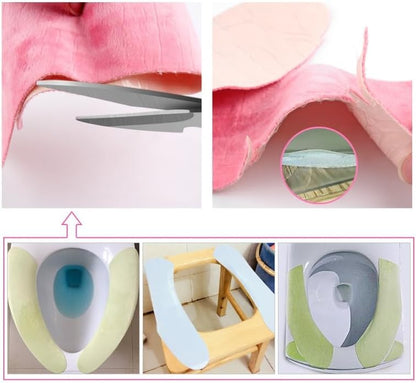 4 Pairs Adhesive Toilet Seat Pads Washable and Reusable Toilet Seat Cushion Pad Toilet Seat Warmer Cover for Winter Bathroom Toilet, 4 Colors