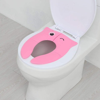 Toilet Potty Training Seat Cover, Travel Toilet Seat, Folding Non Slip Silicone Pads, Travel Portable Reusable Kids Toddlers Boys Girls, Carry Bag (Pink)