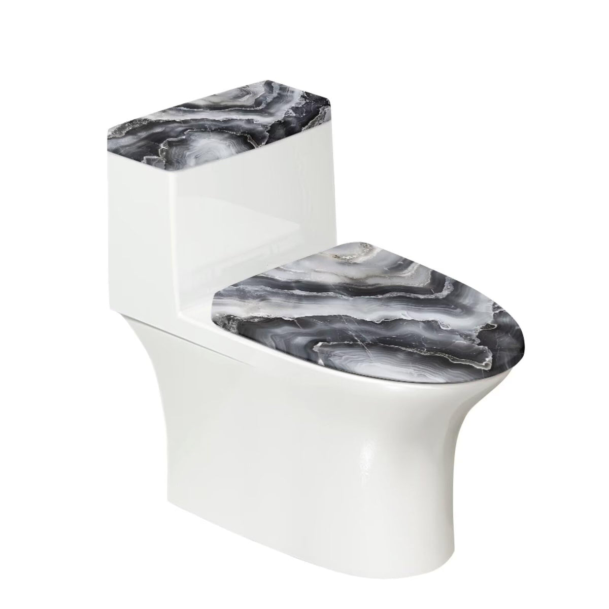 White Marble Lid Cover and Toilet Tank Lid Cover Set of 2,Modern Marble Print Toilet Decoration Replacement Novelty Decorations for Bathroom Accessory Fit Most Round Elongated and Oblong
