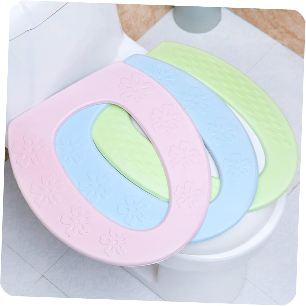 Hemobllo 3pcs Sticky Toilet Seat Cushion Four Seasons Toilet Pad for Cold Insulation Easy to Install Comfortable and Stretchy Pink Green and Blue