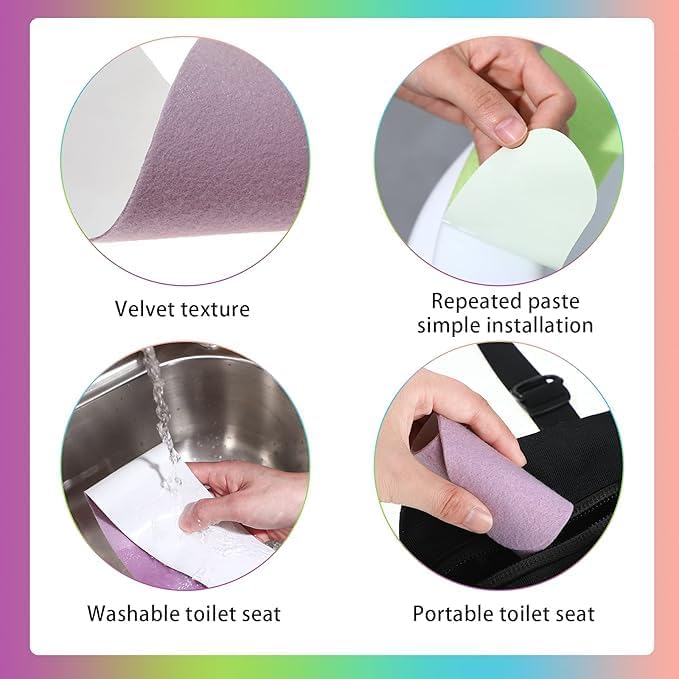 4 Pairs Adhesive Toilet Seat Pads Washable and Reusable Toilet Seat Cushion Pad Toilet Seat Warmer Cover for Winter Bathroom Toilet, 4 Colors