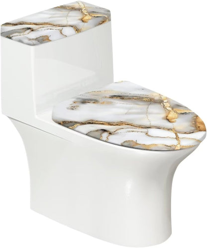 White Marble Lid Cover and Toilet Tank Lid Cover Set of 2,Modern Marble Print Toilet Decoration Replacement Novelty Decorations for Bathroom Accessory Fit Most Round Elongated and Oblong