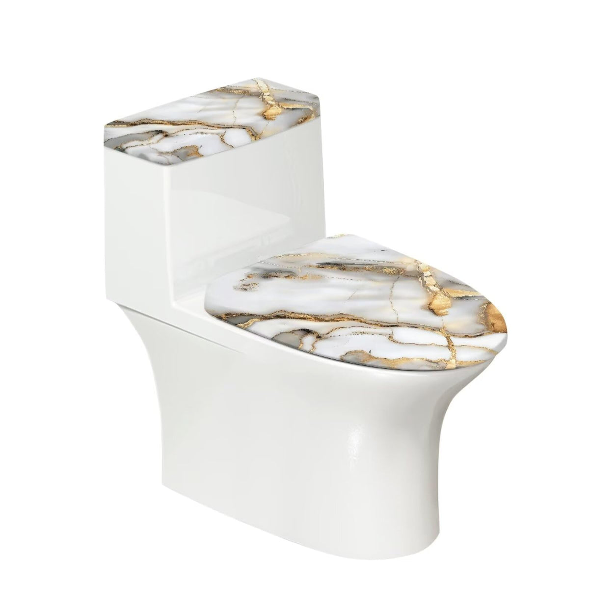 White Marble Lid Cover and Toilet Tank Lid Cover Set of 2,Modern Marble Print Toilet Decoration Replacement Novelty Decorations for Bathroom Accessory Fit Most Round Elongated and Oblong