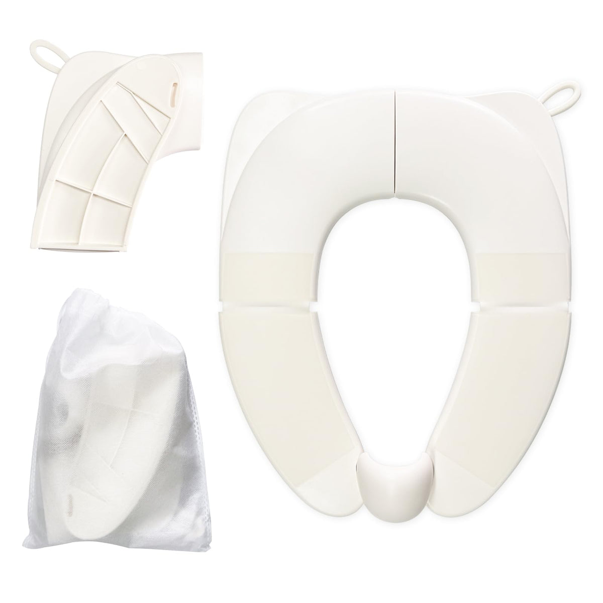 Kids Foldable Toilet Seat with Storage Bag - Training Urine Anti-Slip Toilet Seat Cover with Splash Guard for Children Toddlers, Portable & Travel-Friendly Easy Clean Universal Fit-White