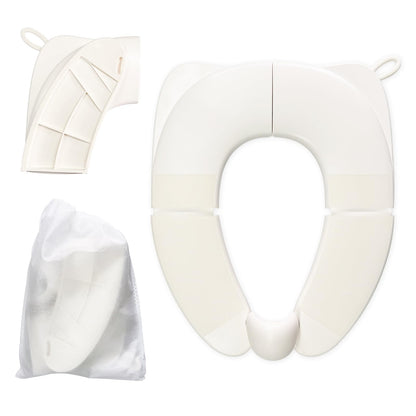 Kids Foldable Toilet Seat with Storage Bag - Training Urine Anti-Slip Toilet Seat Cover with Splash Guard for Children Toddlers, Portable & Travel-Friendly Easy Clean Universal Fit-White