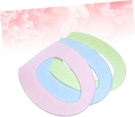 Artibetter 3Pcs Sticky Toilet Seat Cushions Pads for All Seasons Cold Insulation Cover Pink Green and Blue for Home Bathroom Comfort