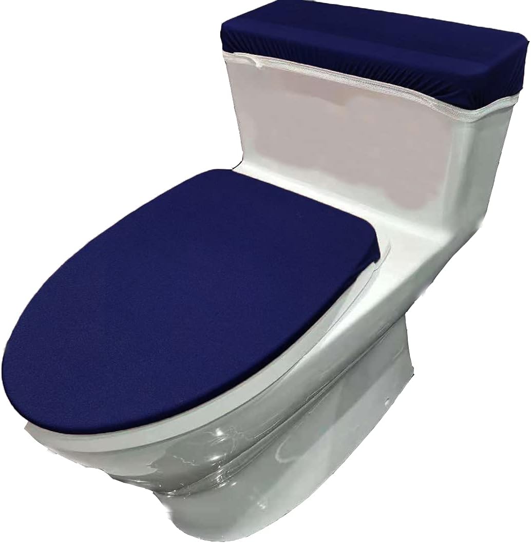 Madeals Velvet Toilet Lid Cover and Toilet Tank Lid Cover Fabric Cover for A Lid Toilet Tank Black