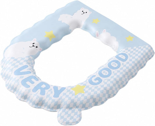 Cleanable Waterproof Toilet Seat Cushion, Round EVA Toilet Seat Cover 37x42cm, Blue Bear Cartoon Lace Padded Toilet Pad