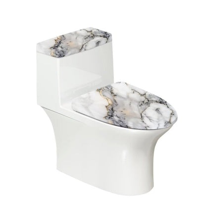 White Marble Lid Cover and Toilet Tank Lid Cover Set of 2,Modern Marble Print Toilet Decoration Replacement Novelty Decorations for Bathroom Accessory Fit Most Round Elongated and Oblong