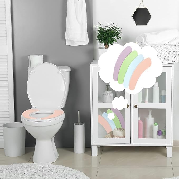 4 Pairs Adhesive Toilet Seat Pads Washable and Reusable Toilet Seat Cushion Pad Toilet Seat Warmer Cover for Winter Bathroom Toilet, 4 Colors