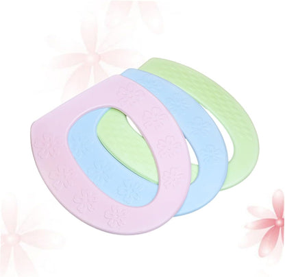 Artibetter 3Pcs Sticky Toilet Seat Cushions Pads for All Seasons Cold Insulation Cover Pink Green and Blue for Home Bathroom Comfort