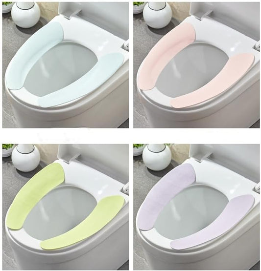 4 Pairs Adhesive Toilet Seat Pads Washable and Reusable Toilet Seat Cushion Pad Toilet Seat Warmer Cover for Winter Bathroom Toilet, 4 Colors