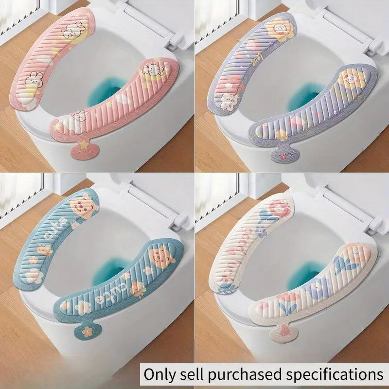 Two Piece Toilet Seat Set Is A Must-Have For Household Use! Four Season Universal Cartoon EVA Washable Toilet Seat Cushion, Adhesive Waterproof Toilet Cover Super Practical