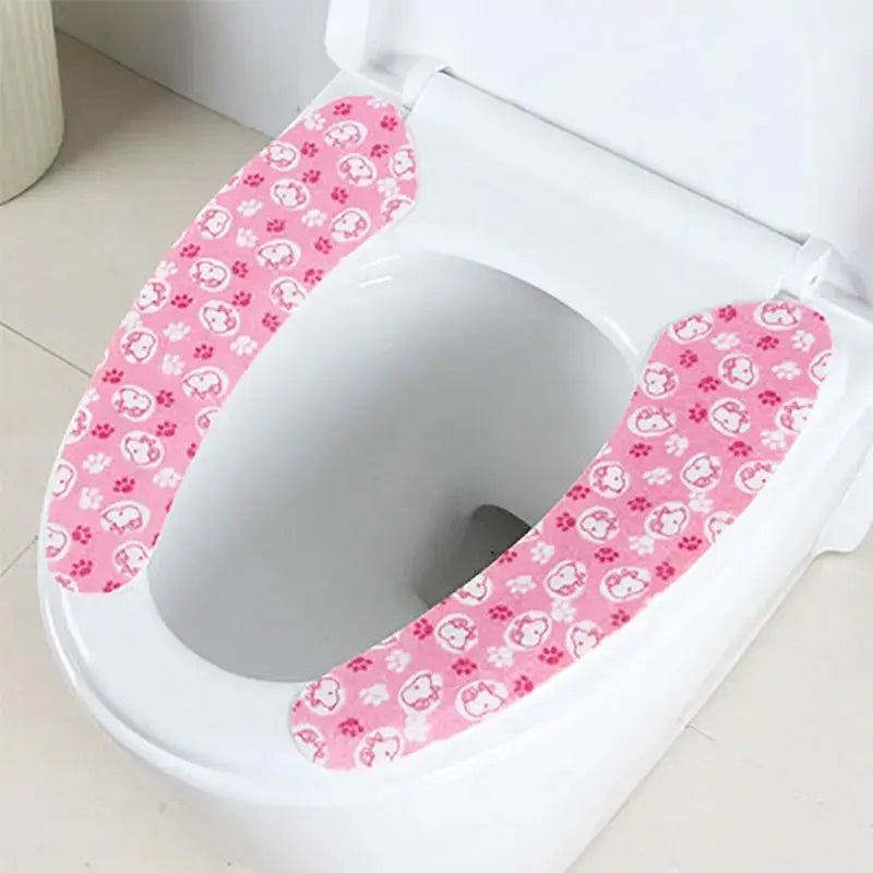 Silicone World 1 Pair Reusable Warm Toilet Seat Filling Washable Bathroom Mat Seat Cover Thick Cartoon Sticky Toilet Cushion