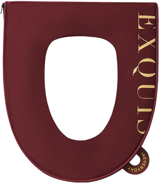 AOKLEY Toilet Seat Cushion, Soft Warm Toilet Cover Pads Washable Velvet Fabric Toilet Seat Covers Pads Reusable, Machine-Washable, Easy-Install (Burgundy)