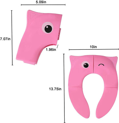 Toilet Potty Training Seat Cover, Travel Toilet Seat, Folding Non Slip Silicone Pads, Travel Portable Reusable Kids Toddlers Boys Girls, Carry Bag (Pink)