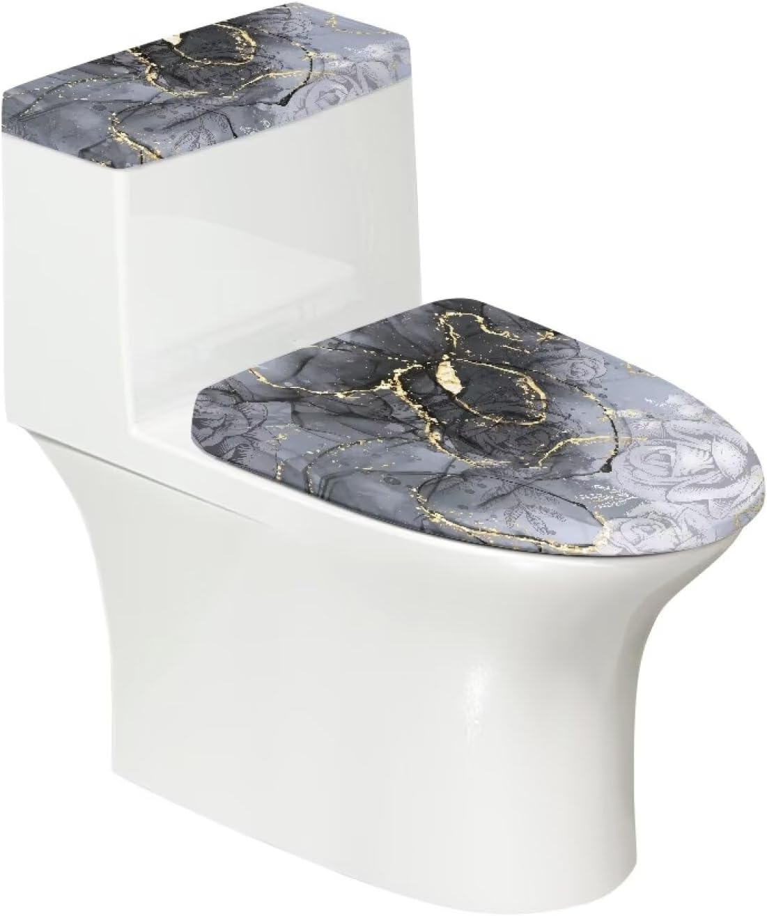 Gray Marble Toilet Cover Set 2 Pack Toilet Seat and Tank Lid Cover Replacement Universal with Elastic Bottom Easy to Clean Bathroom Home Indoor Decoration