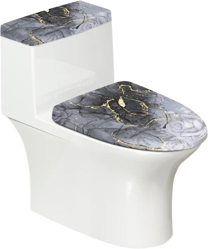 Gray Marble Toilet Cover Set 2 Pack Toilet Seat and Tank Lid Cover Replacement Universal with Elastic Bottom Easy to Clean Bathroom Home Indoor Decoration