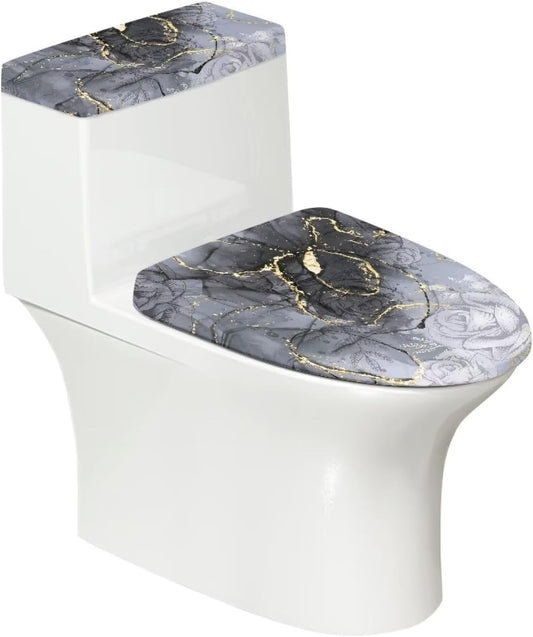 Gray Marble Toilet Cover Set 2 Pack Toilet Seat and Tank Lid Cover Replacement Universal with Elastic Bottom Easy to Clean Bathroom Home Indoor Decoration
