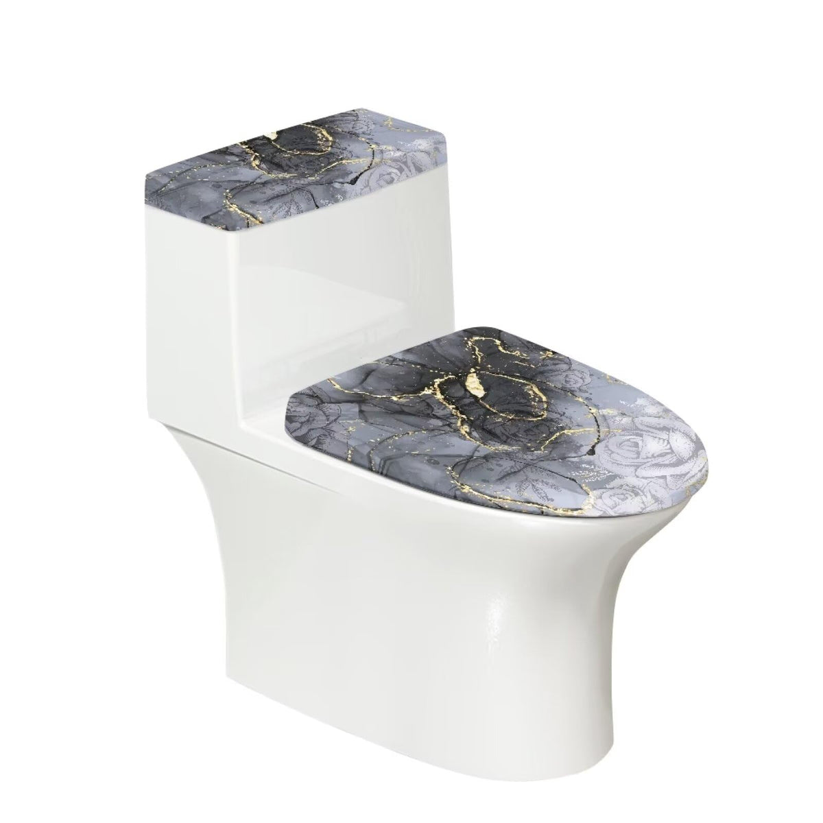 Gray Marble Toilet Cover Set 2 Pack Toilet Seat and Tank Lid Cover Replacement Universal with Elastic Bottom Easy to Clean Bathroom Home Indoor Decoration